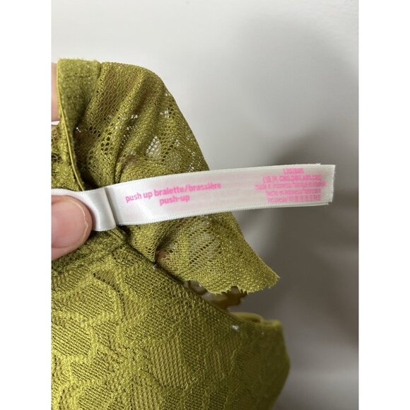 Pink Victoria's Secret Bralette Women's Green Lace Padded Bra Size Large - Picture 4 of 7